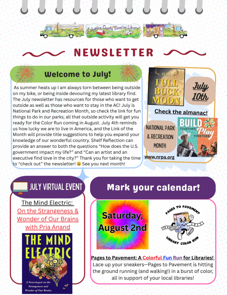 Image of first page of the library's July newsletter