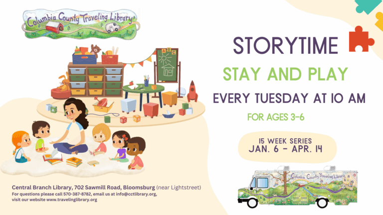 Storytime flyer Tuesdays at 10:30 Jan. 6 - April 14