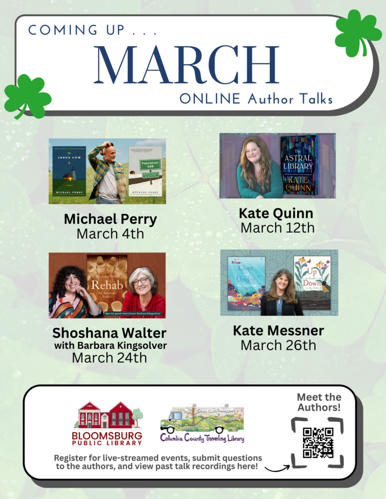 flyer for upcoming online author talks