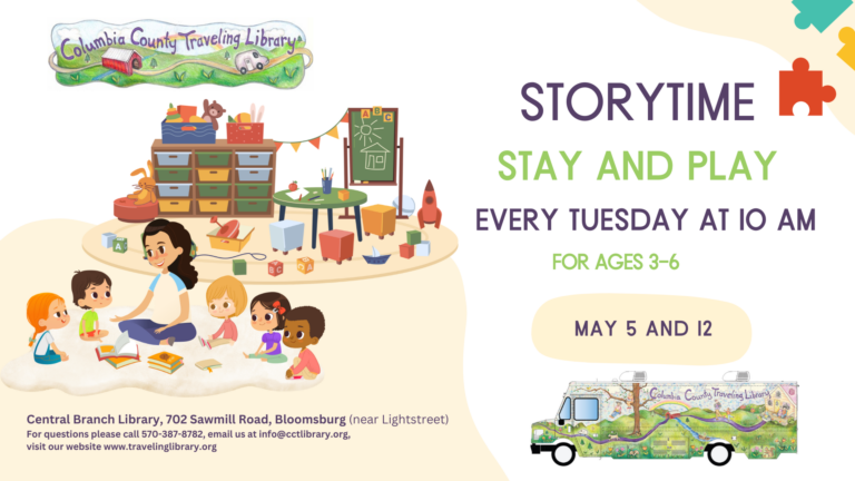 Storytime flyer Tuesdays at 10:30 May 5 and 12