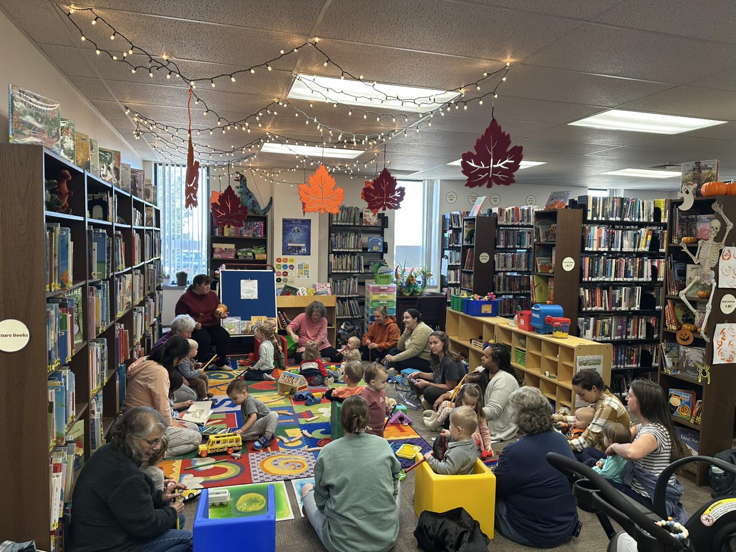 Families enjoying library activities